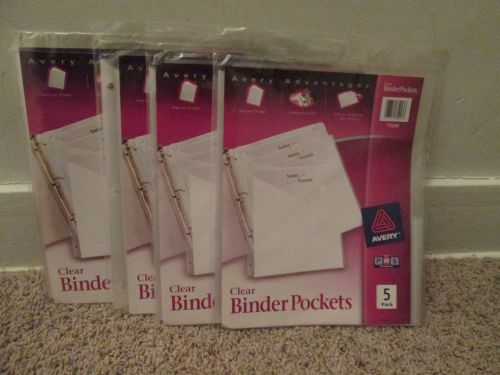 Lot of 4 Packages, 20 Avery 75243 Clear Binder Pockets 8 1/2&#034; by 11&#034;