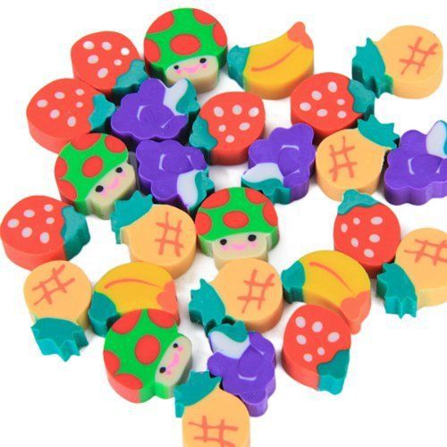 50PCS Rubber Pencil Eraser Stationery Kid Children Novelty Fruit Cute Gift Toy
