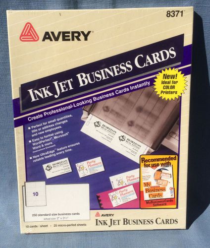 Avery 8371 Ink Jet Business Cards 250 Cards 2&#034; x 3.5&#034; Micro Perfed Sheets New