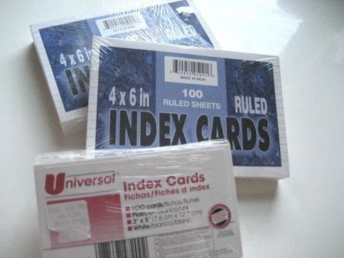 NEW Lot of 3 Packs INDEX CARDS 5X7 3X5 300 Total Cards Ruled Plain Recipe Ruled