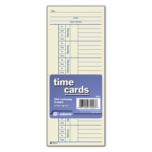 500 Ct Time Cards Punch Employee Payroll Amano clock 2 Sided Adams 9664A