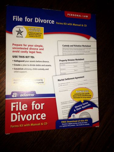 ADAMS FILE FOR DIVORCE FORMS KIT WITH MANUAL &amp; CD PERSONAL LAW K302