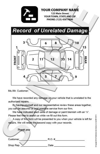100 Customized Record of Unrelated Car Damage Report Form
