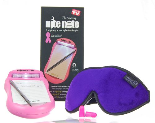 Nite note pad notes- bed time memo pads w/ light and pen free sleep mask-pink for sale