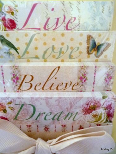 DREAM, BELIEVE, LOVE &amp; LIVE MEMO PADS X 4 TIED IN RIBBON!  LOVELY CHRISTMAS GIFT