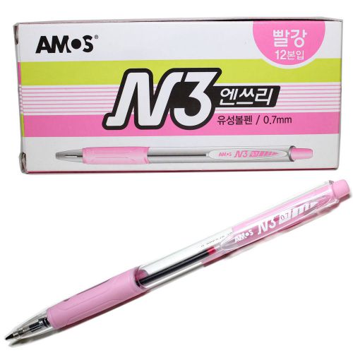 x 12 Amos N3 Comfort Rubber Grip  0.7mm Oil-Based Ball point pen - Red 12 pcs