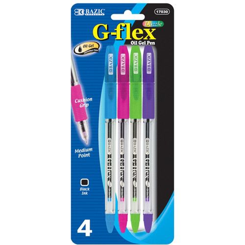 BAZIC G-Flex Dazzle Oil-Gel Ink Pen w/ Cushion Grip (4/Pack), Case of 24