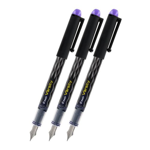 3 Pilot Varsity Disposable Fountain Pens Purple Medium