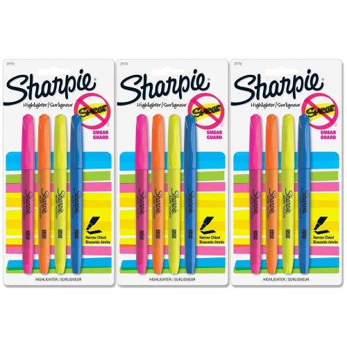 Sharpie Accent Pocket-Style Highlighters, Narrow Chisel Tip, Assorted, 12/Pack