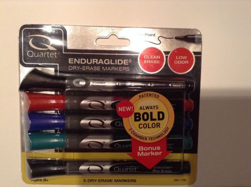 Quartet EnduraGlide Dry-Erase Markers, Fine Tip, Assorted Colors, 5 Pk(5001-17M)