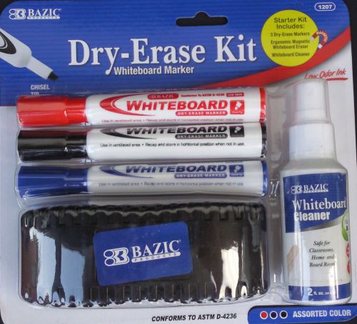 DRY ERASE WHITEBOARD MARKER KIT, Markers, Magnetic Eraser, Cleaner, Low Odor Ink