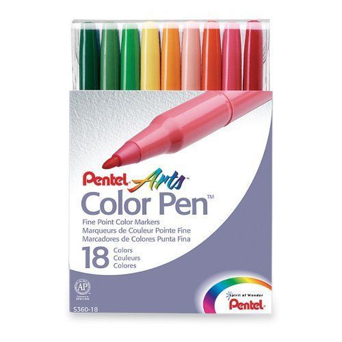 Pentel color pen set - fine, bold marker point type - point marker (s36018) for sale