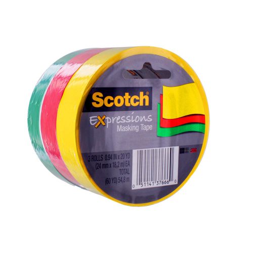 Scotch Expressions Masking Tape, Red, Yellow, Green, 6-Rolls(3437-3PRM)