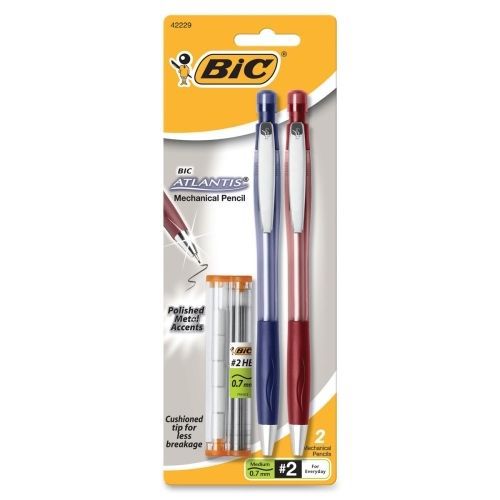BIC ATLANTIS Mechanical Pencil - 0.7 mm Lead Size - Black Barrel - 2 / Pk