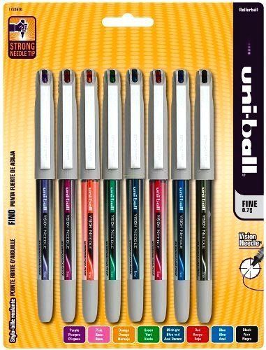 32 UNI-BALL VISION NEEDLE ROLLERBALL PENS .7MM ASSORTED COLORS