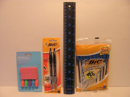 Ruler, Erasers, Bic Atlantis Ball Pen and Bic Blue Ink Pen   #7