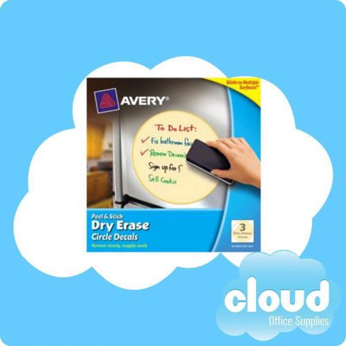 Avery Yellow Peel &amp; Stick Dry Erase Decals Circle 254 x 254 mm 3/Pack - 24327