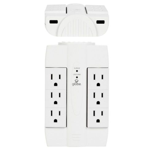 Wall Power 6 Outlet Adapter Travel Ports 2 USB Wall Space Plug Surge Protection
