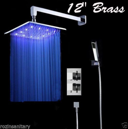 Chrome Finish 12&#034; LED Shower Head Thermostatic Shower Faucet Set with handshower