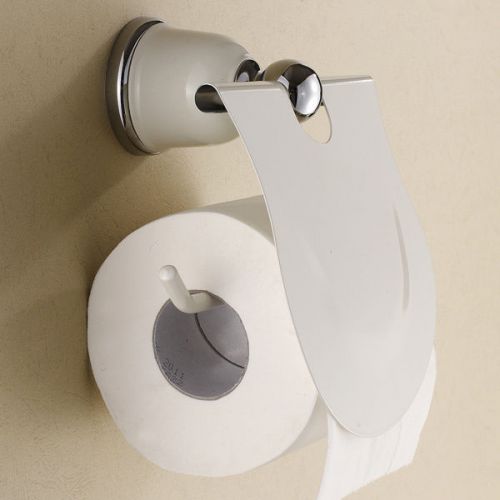 Modern fashion bathroom accessories white toilet paper holder with cover chrome for sale