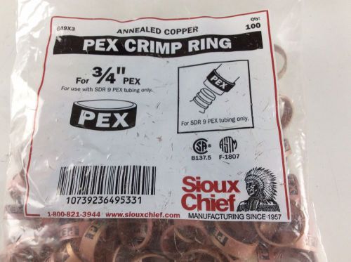 (100) 3/4 PEX Copper Crimp Rings by Sioux Chief, Made in USA,