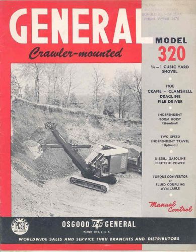 1954 General 320 Crawler Hoe Crane Clamshell Dragline Shovel Brochure wu5603