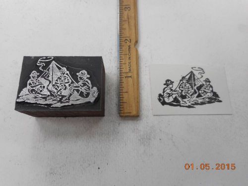 Letterpress Printing Printers Block, Camping Boy Scouts by Camp Fire &amp; Tent