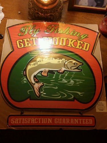 17 1/2&#034; x 16 inch Fly fishing get hooked metal sign still sealed free shipping