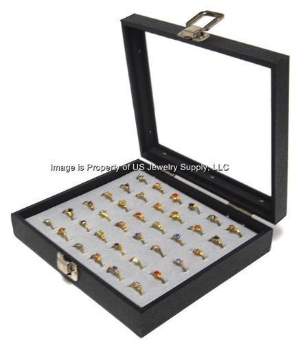 12 Wholesale Glass Top Lid Grey 36 Ring Display Portable Sale Storage Box Cases