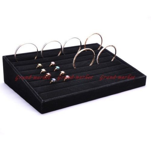 Luxury black velvet rings display show tray case storage holder stand organizer for sale