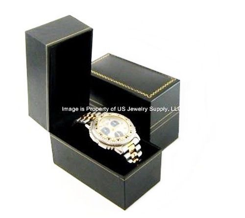 6 Classic Black Leatherette Watch Jewelry Display Gift Boxes