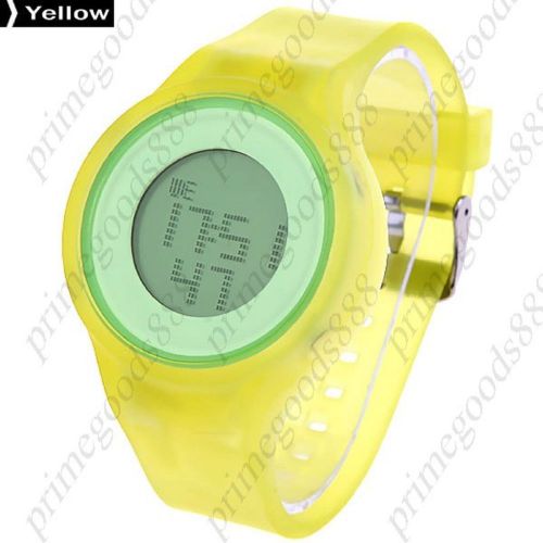 Unisex Sports Digital Wrist Watch with Rubber Band Back light Yellow WristWatch