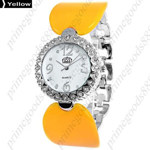 Hearts Hoop Bracelet Bangle Lady Ladies Analog Quartz Wristwatch Women&#039;s Yellow
