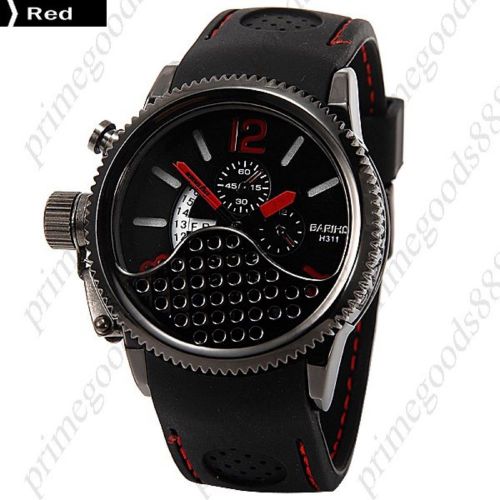 Round rotating analog quartz wrist men&#039;s free shipping date day display red for sale