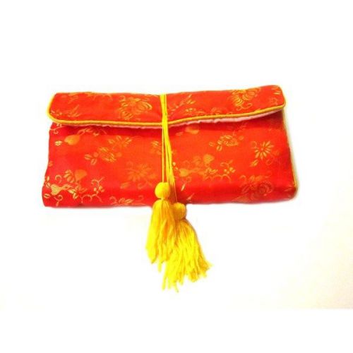 Chinese Silk Zipper Pouches Roll, Red