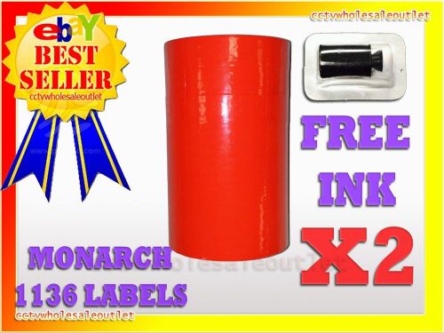 2 SLEEVES FLUORESCENT RED LABEL FOR MONARCH 1136 PRICING GUN 2 SLEEVES=16ROLLS