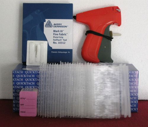 10312 avery dennison fine fabric tagging gun+ 5000 3&#034; clear barbs +100 price tag for sale