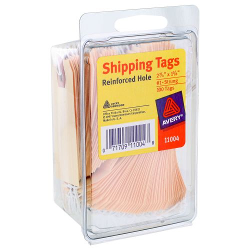 Avery Shipping Tags, Reinforced Hole, Strung, 2-3/4&#034; x 1-3/8&#034;, Manilla, 100/Pack