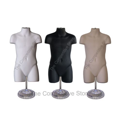 Child Black White Flesh Mannequin Body Forms W/ Economic Plastic Base - 5T- 7