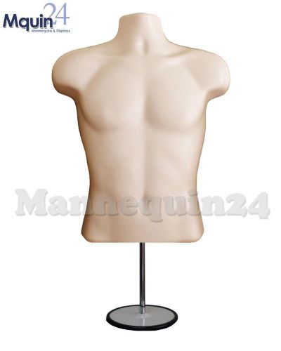 Flesh Male Torso Mannequin Form w/Stand + Hanging Hook / Man&#039;s Clothing Display