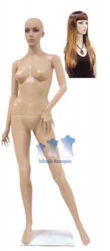 Female mannequin e, fleshtone plastic w/ base &amp; wig for sale