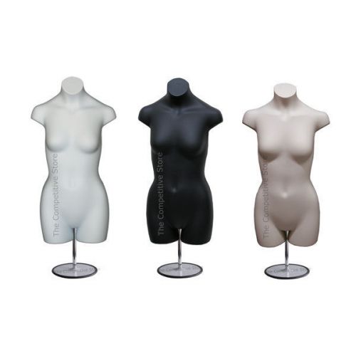 3 teen girl dress mannequin forms w/ base black white flesh - girl sizes 10-12 for sale