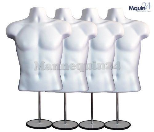 4 white male torso mannequin forms w/4 stands +4 hanging hooks, man&#039;s clothings for sale