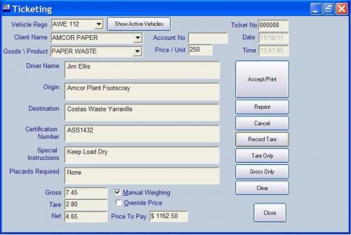 Transweigh - weighbridge, bulk material and waste management software for sale
