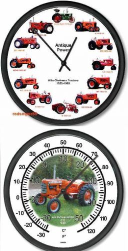 New ALLIS CHALMERS 12 Tractors Clock and Vintage AC D10 Tractor Thermometer Set