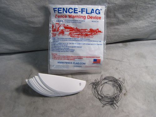 Fence Flag Fence Warning Device 12 White Flags &amp; Stainless Steel K-Clips #11 NEW