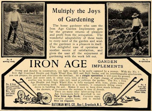 1906 ad bateman iron age gardening machine models - original advertising cl8 for sale