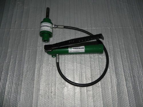 Greenlee 767 hydraulic hand pump, 746 ram with hose and draw stud for sale