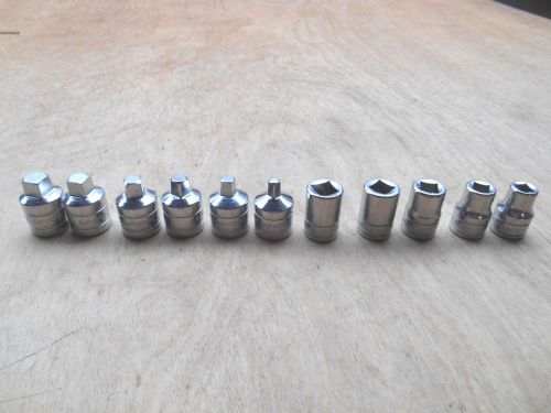 SNAP-ON 3 /8&#034; DRIVE INTERNAL AND EXTERNAL SQUARE PIPE PLUG SOCKETS , 11 PIECES