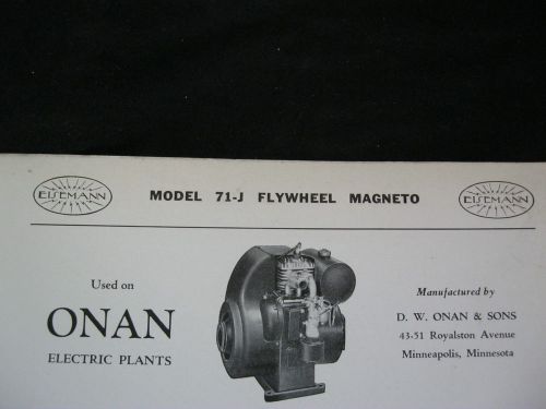 1937 EISEMANN 71-J ONAN ENGINE FLYWHEEL MAGNETO PARTS LIST &amp; DIAGRAM
